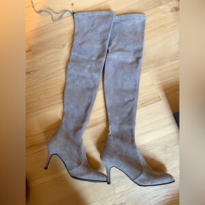 Stuart Weitzman Beige Suede Knee High Boots, Size 7